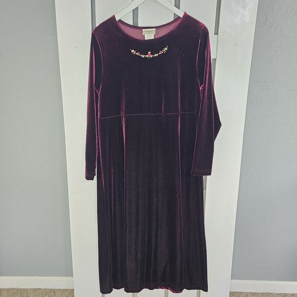 Coldwater Creek High Waist Midi Purple Velvet Dress LP Whimsigoth Coquette - Picture 1 of 7